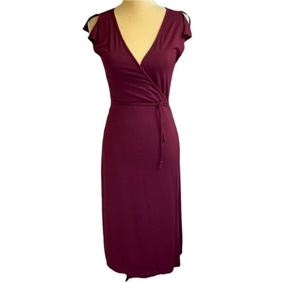 J. Crew Burgundy Wrap Dress Flutter Sleeve XS - Picture 2 of 6